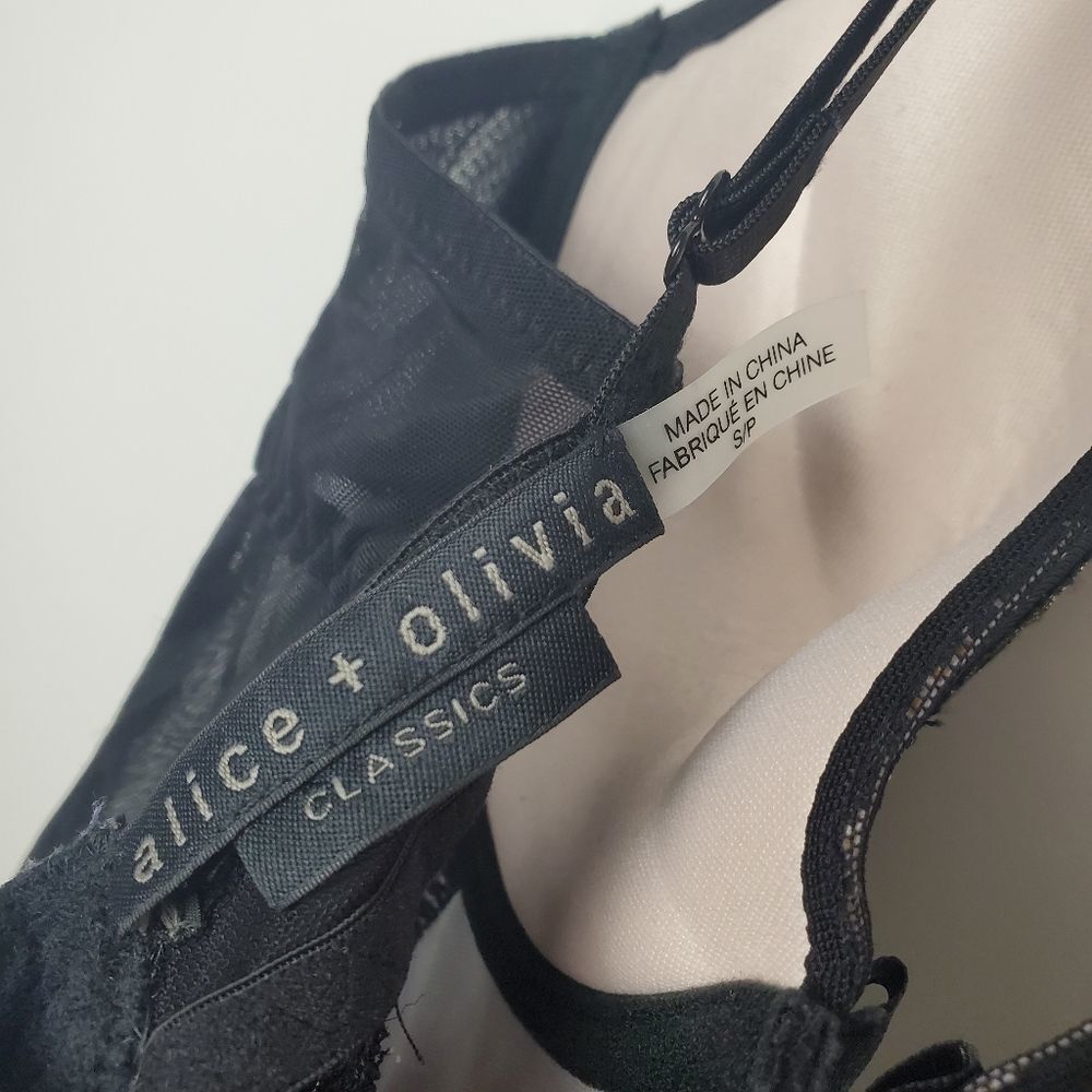 ALICE OLIVIA Classics Lingerie Padded Bra Dress Sexy Semi Sheer Lace Teddy Black - Picture 3 of 6